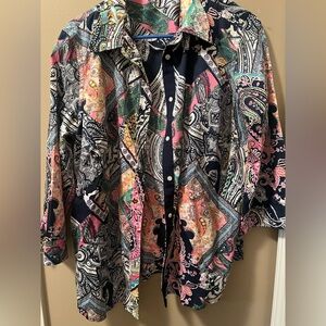 Lauren Ralph Lauren 3/4 sleeve Handkerchief Patchwork Bright Button Up Shirt 1X